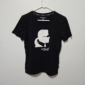 Karl Lagerfeld Women Black Karl Head Crew Neck T Shirt Size Small B2